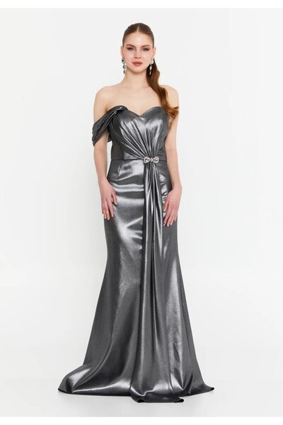 MAXXE 6049SIV SIVAMA SATEN ELBİSE