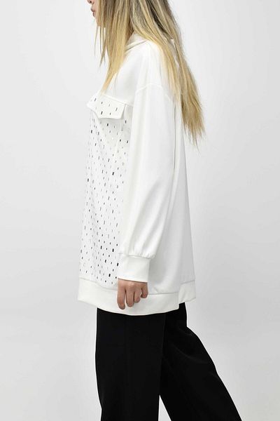birizmoda Stone Detailed Hooded Buttoned Tunic - Ecru