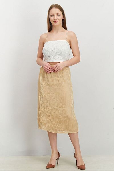 Calvin Klein Women Shine Crinkle Midi Skirt, Gold