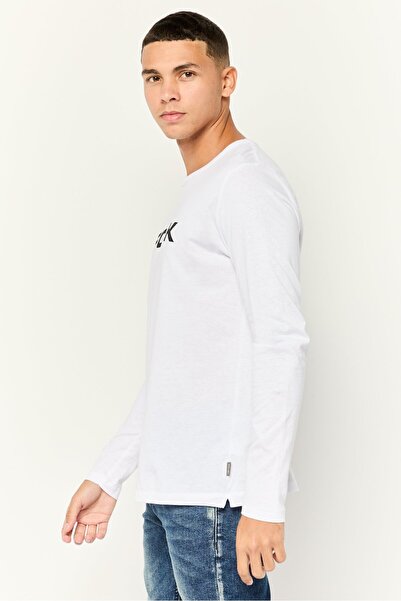 French Connection Men Crew Neck Long Sleeves Brand Logo T-Shirt, White