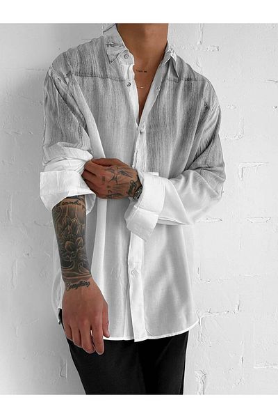 ablukaonline Ανδρικό πουκάμισο Oversize με μοτίβο μακρυμάνικο