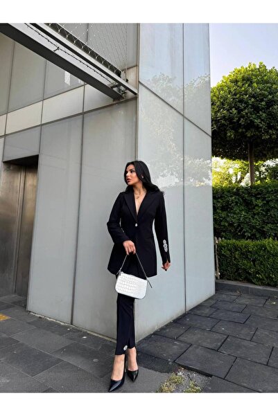 BARG FASHION Kadin Taş Detaylı Blazer Ceket Pantolon Takım Elbise