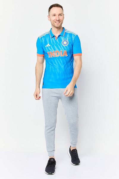 adidas Men Sportswear Fit Short Sleeve India Cricket Jersey, Blue