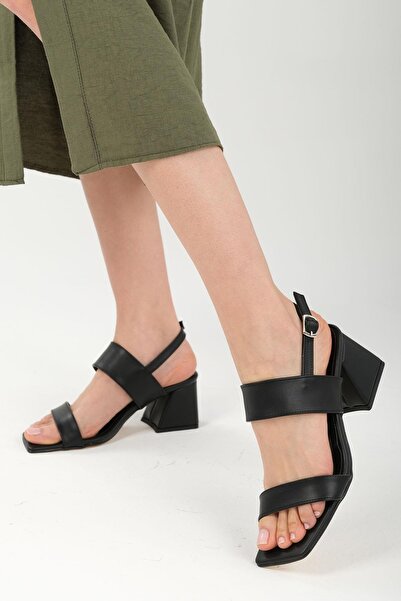 Mio Gusto Astrid Black Color Double Strap Heeled Women's Sandals