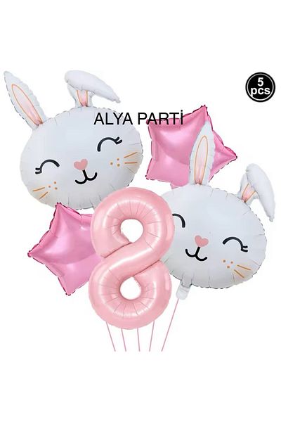 ALYA ΣΕΤ γενεθλίων με Αρ. Φόιλ Μπαλόνια και Αστεράκια Φόιλ Κουνέλι