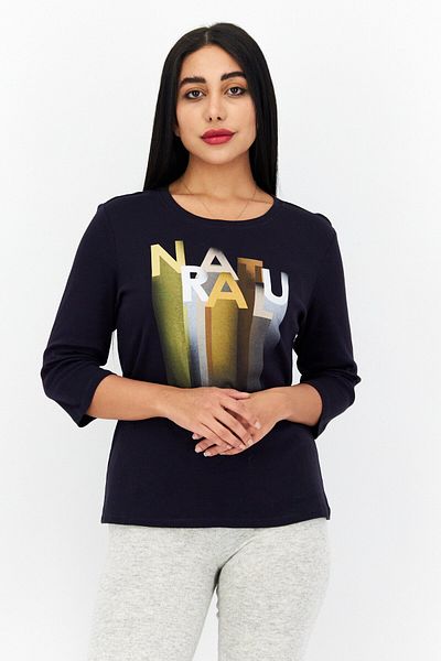 s.Oliver Women Round Neck Long Sleeve Solid T-shirts, Dark Navy