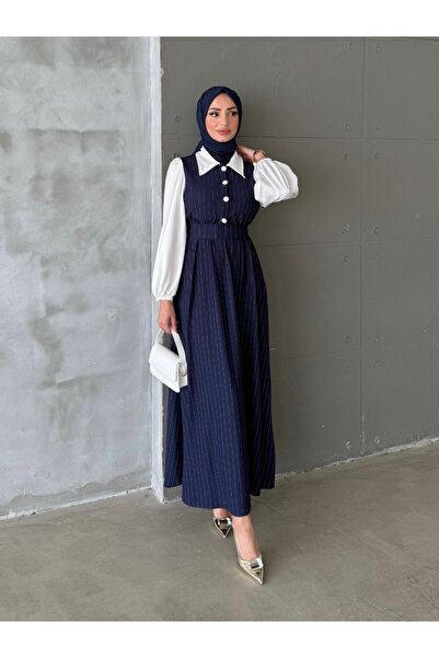 ENSA TESETTUR Çizgili Gömlek Elbise Lacivert