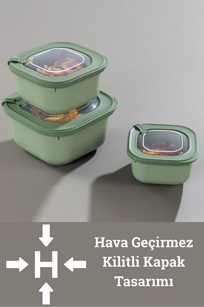 BAGER MARKET Set of 3 Microwave Compatible Storage Containers, Leakproof Food Container with Air Lock
