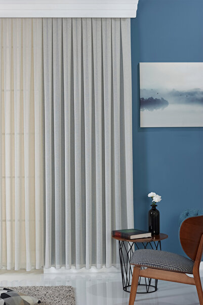 ELENOR Yüksek Kaliteli Ütü Gerektirmeyen Düz Tül Perde Latina 1/2.5 Orta Pileli