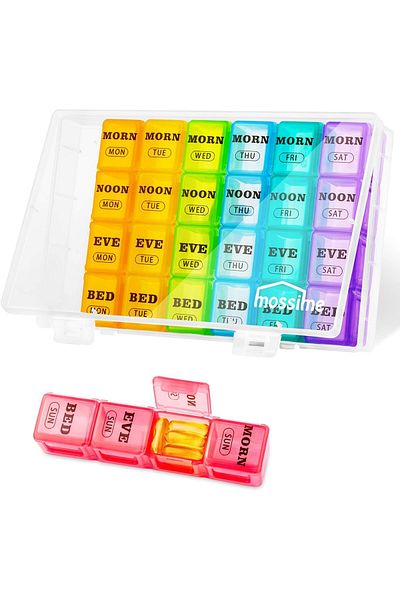 COOYA XL Large Weekly Pill Organizer, 4 Times a Day, 7-Day Pill Boxes, Big Compartments