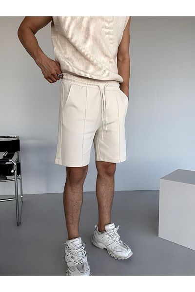 ablukaonline Ανδρικό Oversize ελαστικό σορτς μέσης μπεζ