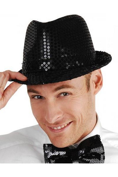 TTT Black Sequined Fedora Hat Adult Size