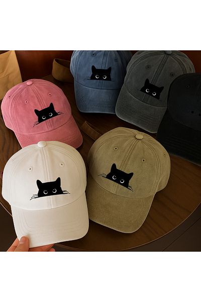Touz Moda Washable Vintage Black Cat Printed Unisex Hat
