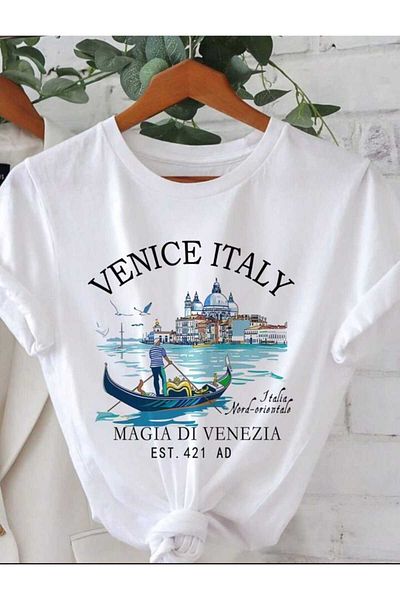 FAVORİST Tricou cu mânecă scurtă din bumbac de vară UNISEX cu imprimeu mixt