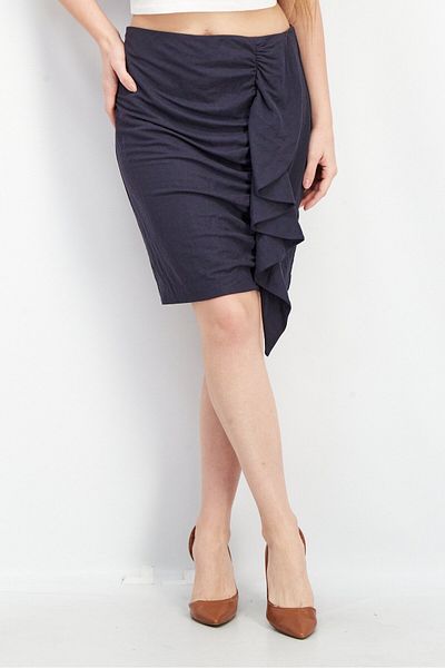 Esprit Women Ruffle Detail Mini Skirt, Navy Blue
