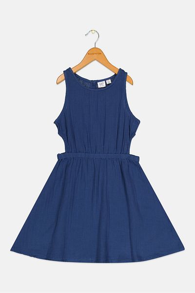 GAP Kids Girl Round neck Textured Dress, Slate Blue