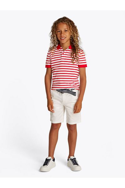 Tommy Hilfiger Tommy Hilfiger Boys Primary Red White Breton Stripe Flag Regular Polo T-Shirt