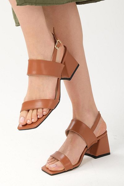 Mio Gusto Astrid Tan Color Double Strap Heeled Women's Sandals