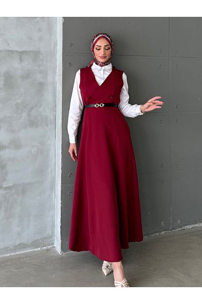 ENSA TESETTUR Hira Belted Gilet Claret Red