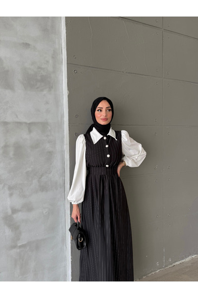 ENSA TESETTUR Μαύρο ριγέ πουκάμισο φόρεμα