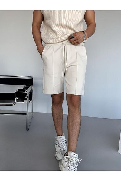 ablukaonline Ανδρικό Oversize ελαστικό σορτς μέσης μπεζ