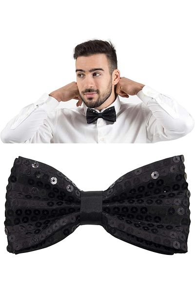 BulutRetail Black Sequined Sequin Bow Tie
