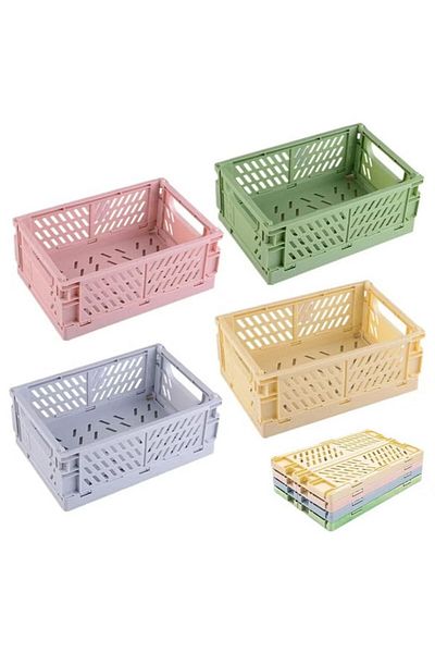 COOYA 4-Pack Plastic Folding Storage Crate,Stackable Drawer Organizer,for Home Kitchen Classroom Office