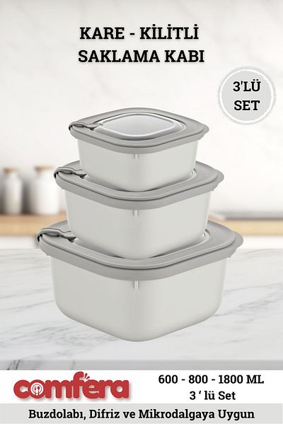 BAGER MARKET Set of 3 Microwave Compatible Storage Containers, Leakproof Food Container with Air Lock