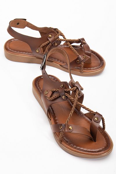 DENORA Maro maro din piele mată cu șnur Bodrum Alaçatı Flip Flops Sandale Pantofi