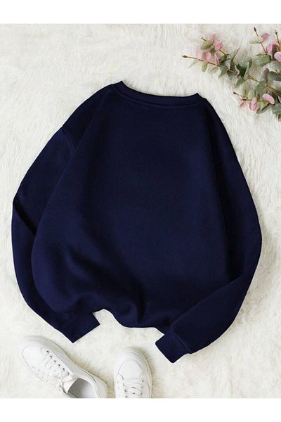 DUBU BUTİK Červená mikina Minimal Heart - Námořnická modř Oversize Silný Zimní Crew Neck