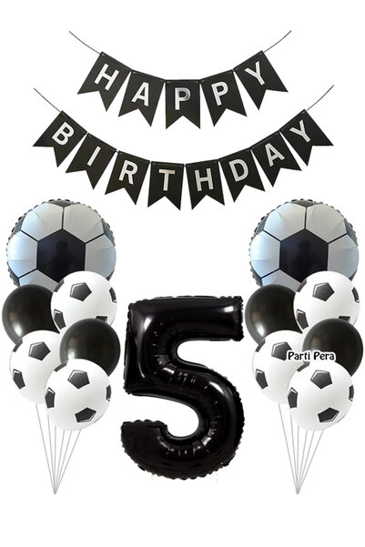 parti pera Siyah Beyaz Futbol Temalı Doğum Günü Balon Seti Top Folyo Balon Fu...
