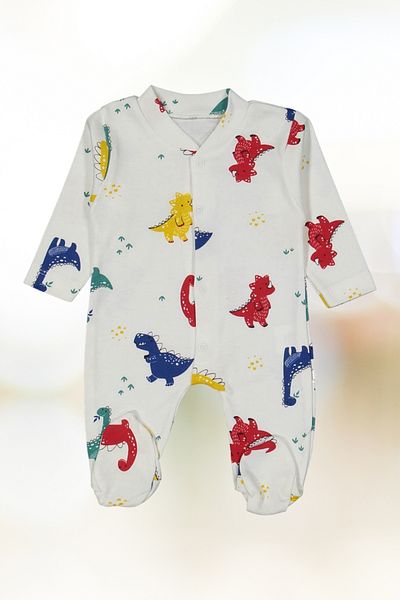 Baby s Breath Flower Dinosaur Patterned Unisex Baby Jumpsuit 100% Cotton 3-6-9 Months Baby Girl-Boy Outfits