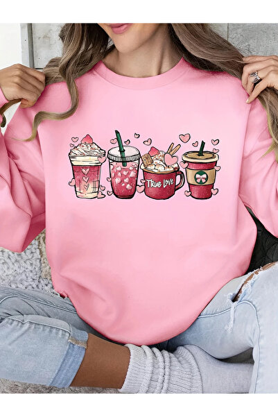 PENTHİLUS Women's Graphic Sweatshirt, Spring/Fall Collared Hoodie, Love Heart Design Sweatshirt