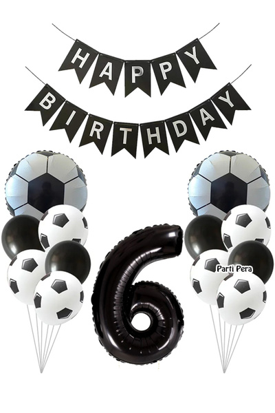 parti pera Siyah Beyaz Futbol Temalı Doğum Günü Balon Seti Top Folyo Balon Fu...