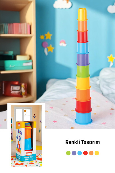 Kiki Oyuncak Mega Kule Oyun Seti Çocuk Bebek Bardak Kap Oyunu