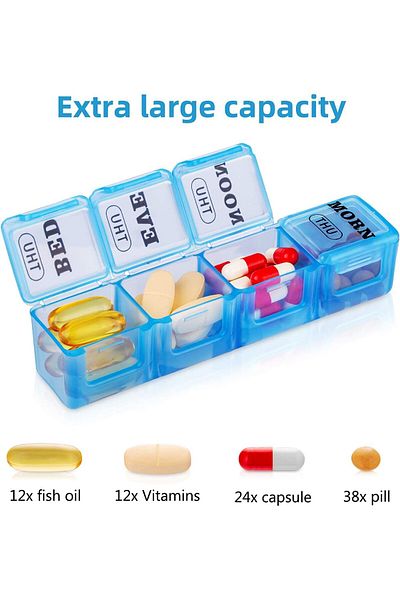 COOYA XL Large Weekly Pill Organizer, 4 Times a Day, 7-Day Pill Boxes, Big Compartments