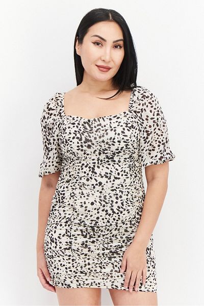 Missguided Women Petite Animal Print Mini Dress, Cream