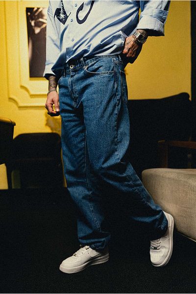 ablukaonline Ανδρικό φαρδύ κοστούμι Premium Classic Jean Navy Blue