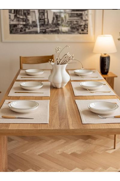 ÇIQRIK HOME 6 τεμάχια Natural Vintage Linen American Service/Πλάκα (ΧΡΩΜΑ: ΜΠΕΖ)