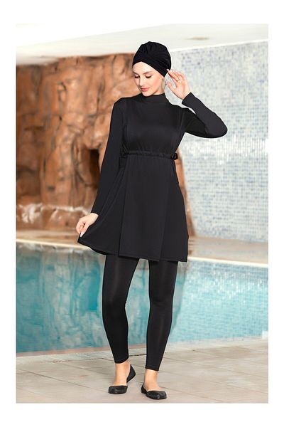 NİSAN LINGERIE Lycra Full Covered Hijab Swimsuit with Lace Front Armes1264