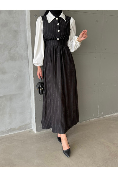 ENSA TESETTUR Μαύρο ριγέ πουκάμισο φόρεμα