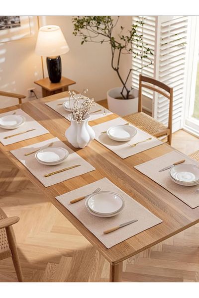 ÇIQRIK HOME 4 броя американски сервиз/сервоард от естествен винтидж лен (ЦВЯТ: БЕЖОВ)