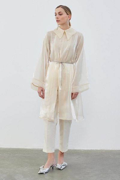 KB STUDIO Tunic Bone with Organza Collar