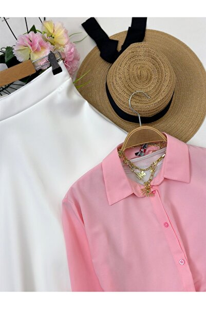 YEDİLALE Fluffy Waist Belted Shirt Flared Skirt Double Set