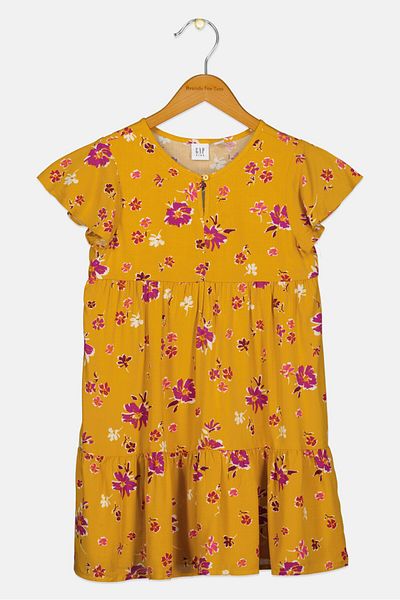 GAP Kids Girl Floral Print Dress, Mustard
