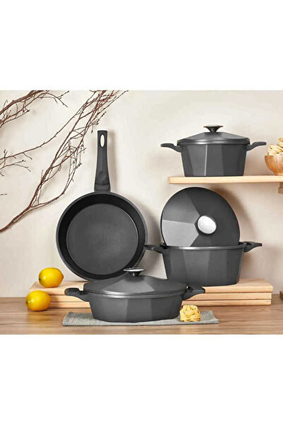 COCİNERO Dodeca 3526 Anthracite Cast Granite 7 Piece Cookware Set with Lids