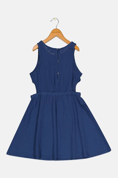 GAP Kids Girl Round neck Textured Dress, Slate Blue