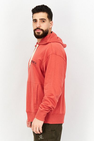 Perry Ellis Men Hooded Embroidered Logo Long Sleeve Sweatshirt, Red