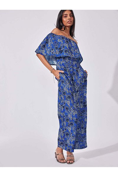 The Label Life Lapis Floral Flared Jumpsuit