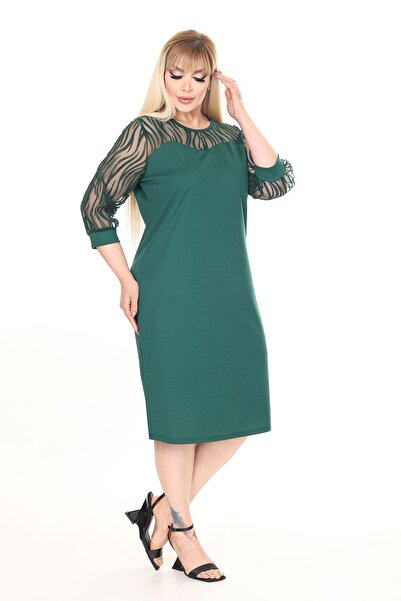 modayız Flock Sleeve Large Size Green Dress 30A-2660